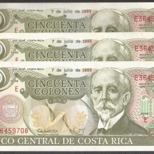 Costa Rica - 50 colones (1993) Serie E - Trío billetes consecutivos