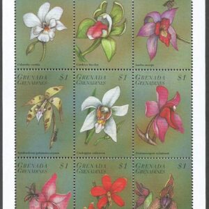 Granadinas (1998) - Hoja de nueve sellos de orquídeas